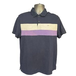Calvin Klein Blue and Purple Color Block Short Sleeve Cotton Polo Size M